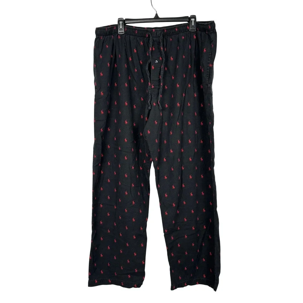 Polo Ralph Lauren Pajama Pants All Over Red Pony XL Black Cotton Lounge Pants